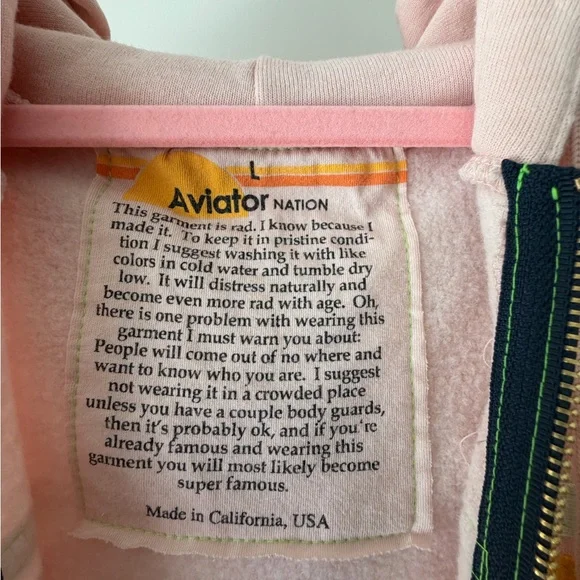 Aviator Nation 5 stripe hoodie light pink rainbow white size L NWOT - Picture 4 of 9